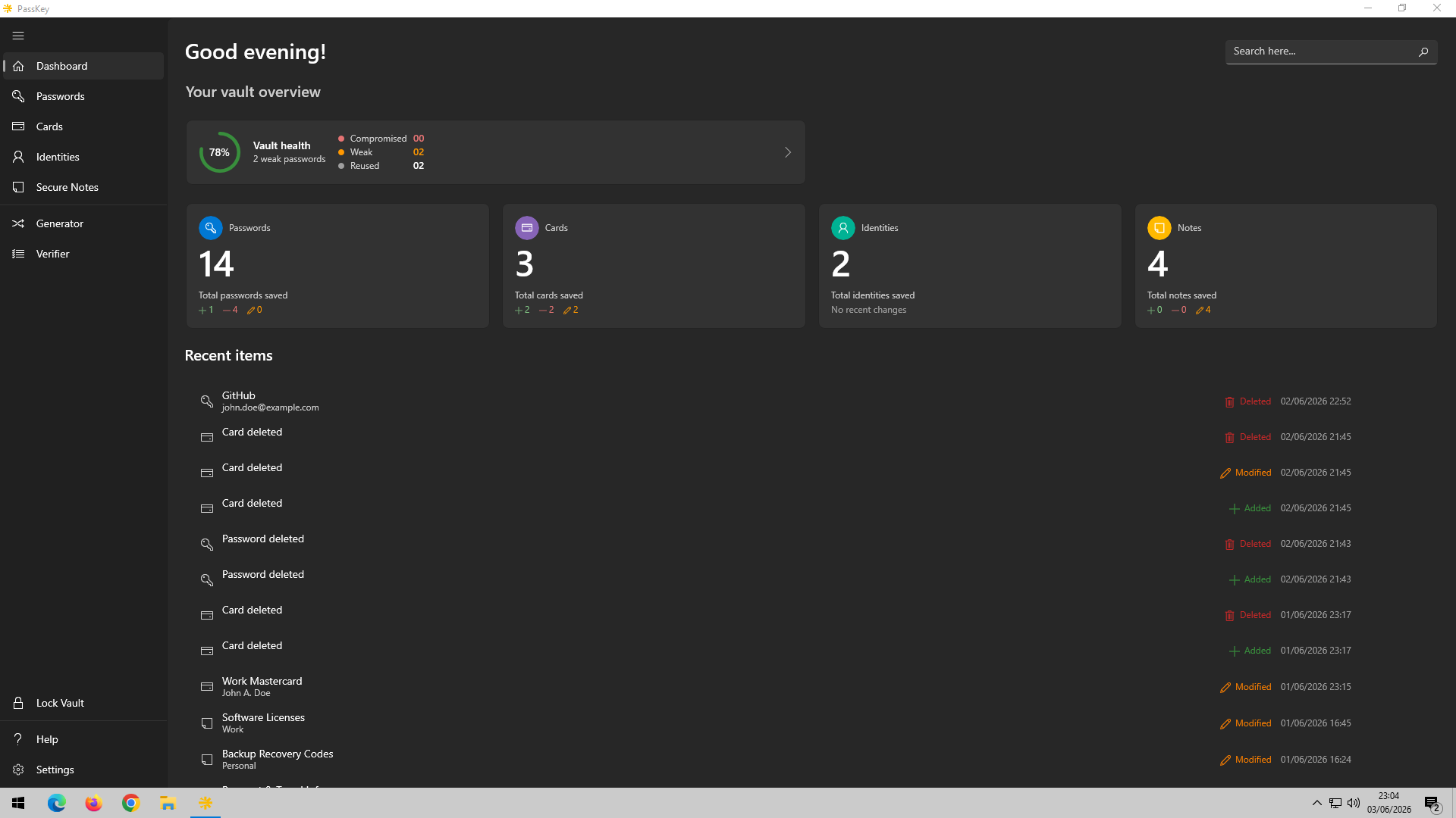 PassKey dashboard
