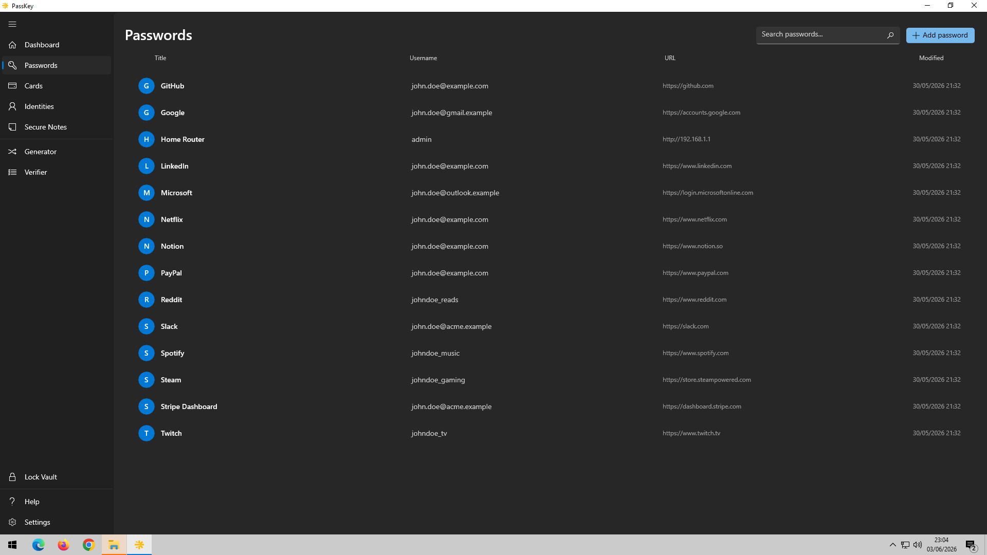 Password vault list