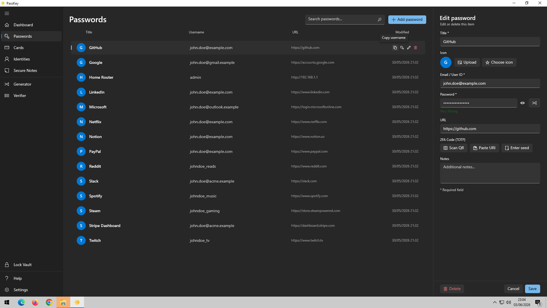 Built-in two-factor (TOTP) codes